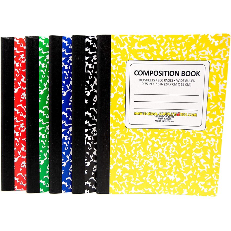 School Supply Composition Books 5-Pack Wide & College Ruled Notebooks