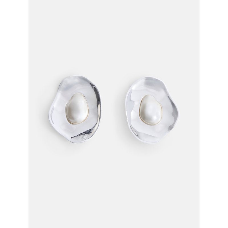 Faux Pearl Stud Earrings for Women - Organic Shape, Silver or Gold Tone