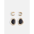 Gold Tone Ear Cuff and Post Earrings Set for Women - Black Accent