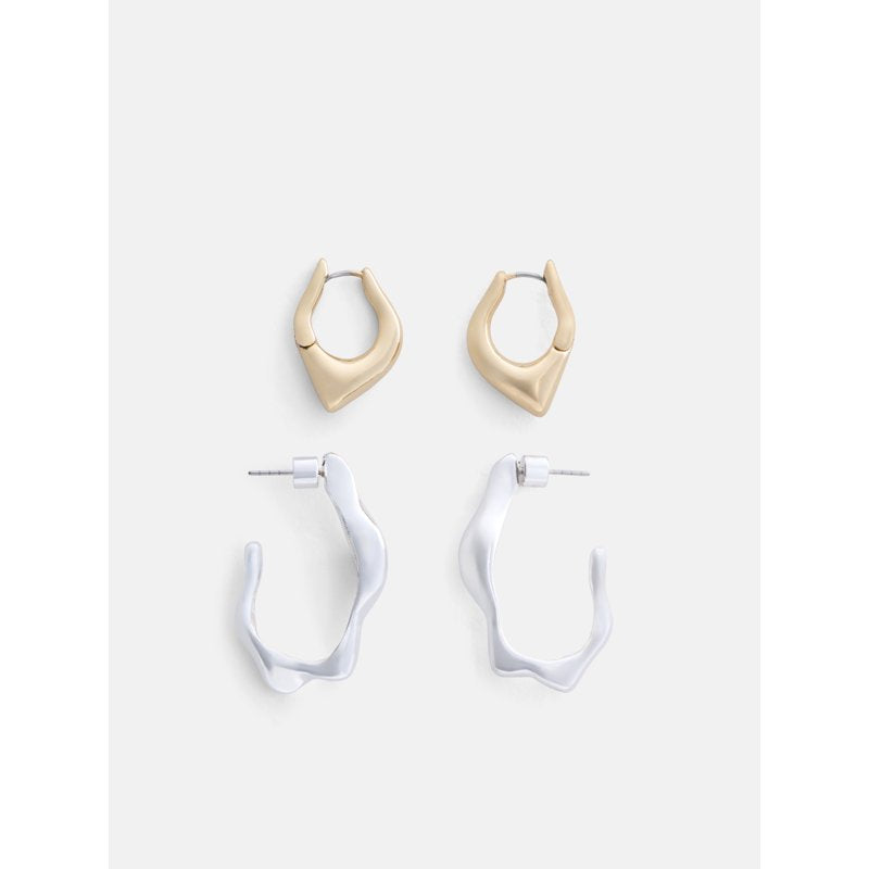Mixed Metal Hoop Earrings for Women - Sculpted Silver & Gold Tone Sets