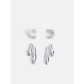 Silver Tone Ear Cuffs and Drop Earrings Set for Women - Sculpted Organic Design