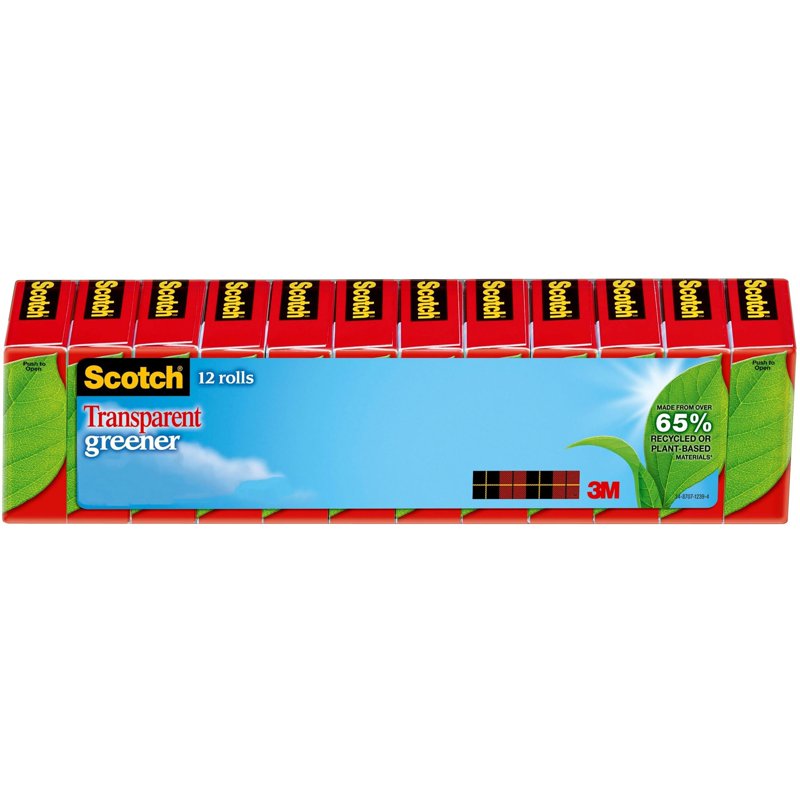 Scotch 612 1in Core Transparent Greener Tape - 12 Roll Pack
