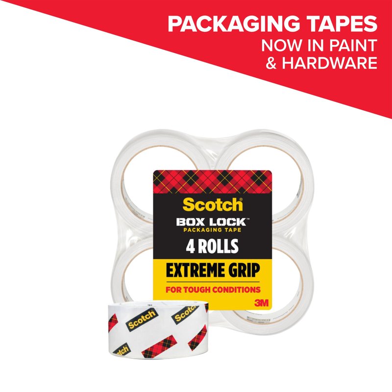 Scotch Box Lock Packing Tape, Clear 1.88 in x 54.6 yd, 4 Rolls – Single Variation
