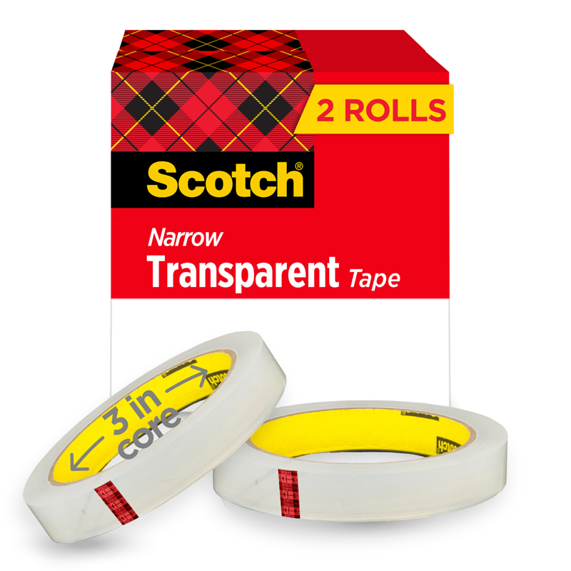 Transparent Office Tape 1/2 Inch Wide - 2 Pack, Clear and Multipurpose