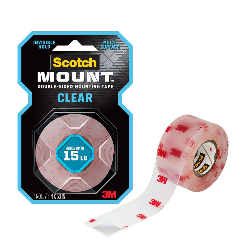 Double-Sided Mounting Tape Roll - Clear Heavy Duty Adhesive, 1 in x 60 in