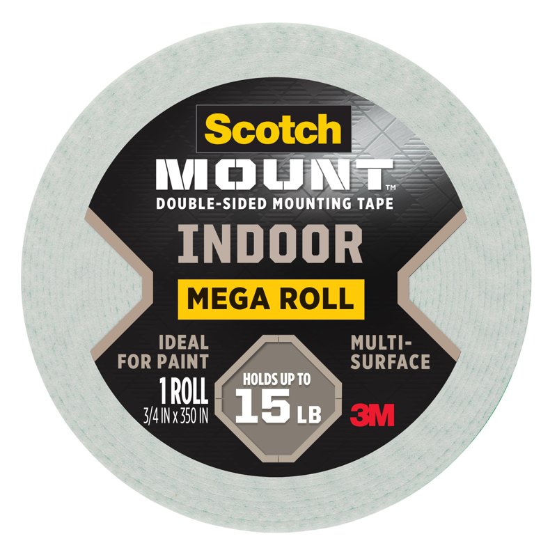 Indoor Double-Sided Mounting Tape - Strong Adhesive, 0.75 x 350 in, White, 1 Roll