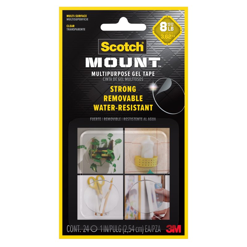 Multipurpose Double Sided Gel Tape Circles - Holds Up To 8 Lbs, Clear, 24 Pack