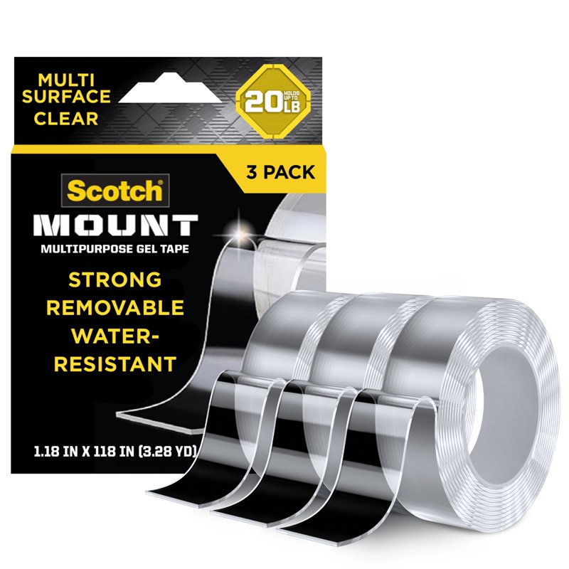Heavy Duty Clear Mounting Tape - Holds Up to 20 lbs, 1.18 in x 118 in, 3 Pack