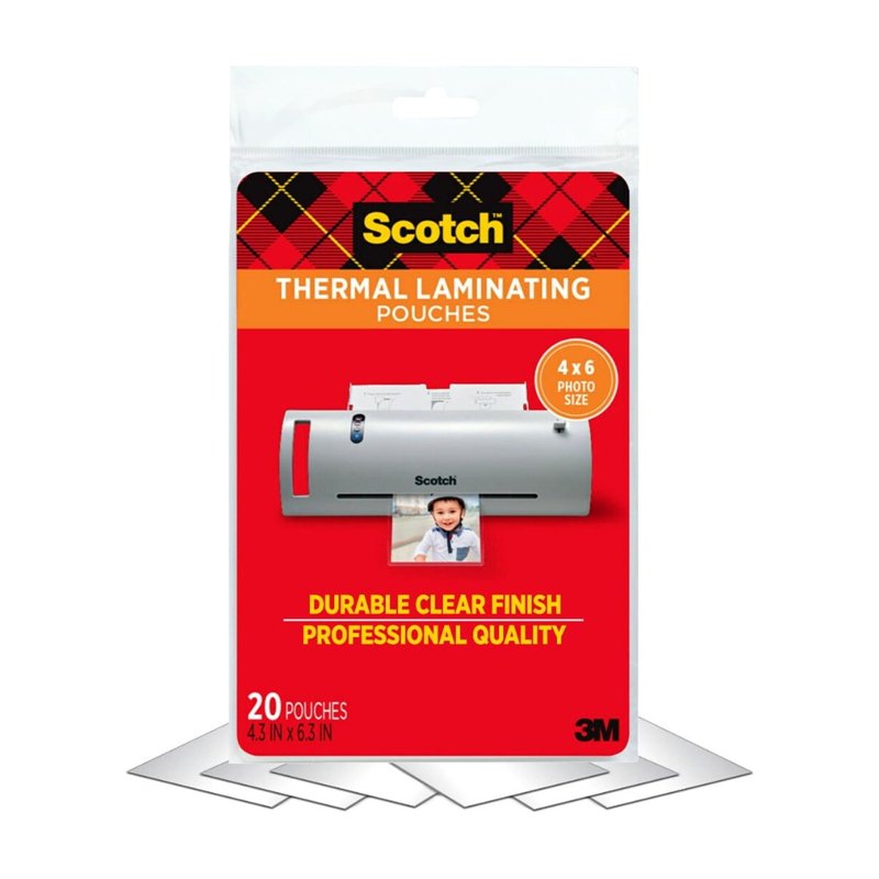 Thermal Laminating Pouches 20 Pack - 4x6 Inch Clear Sheets for Office & School