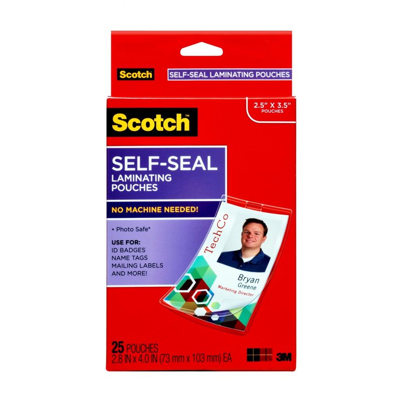 Self-Seal Laminating ID Badge Pouches 2.5 x 3.5 Inches, 25 Pack