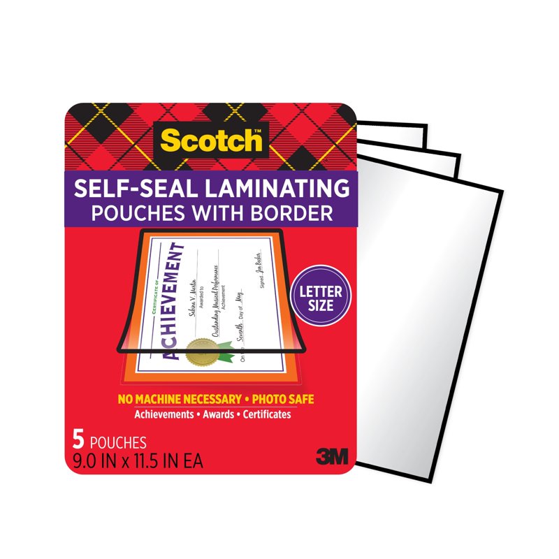 Letter Size Self Seal Laminating Pouches with Black Border - Pack of 5