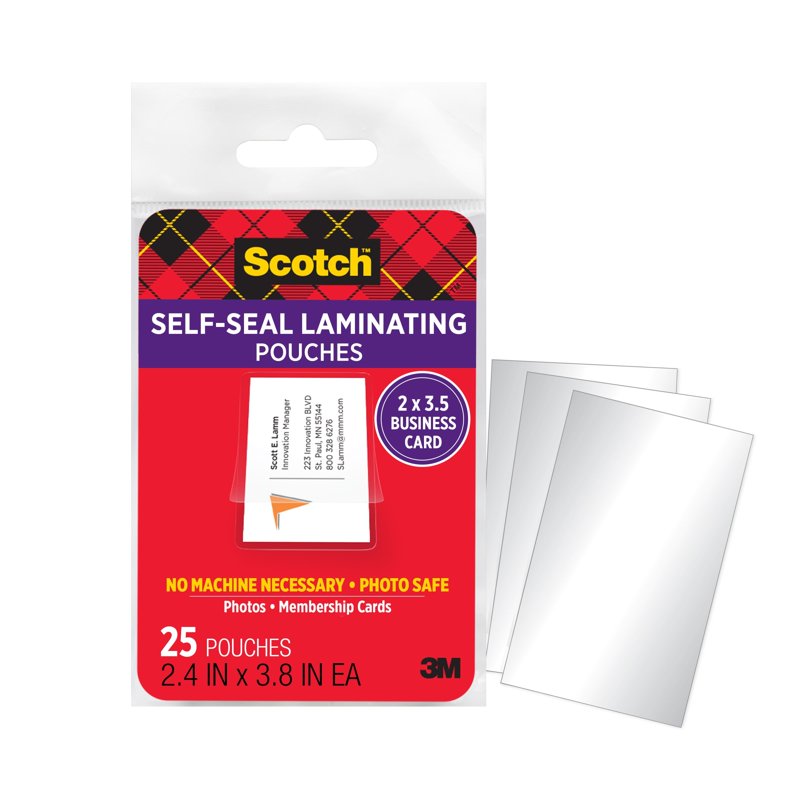 Self-Sealing Laminating Pouches 25 Pack 2x3.5 Inches 9.5 Mil Office Supplies