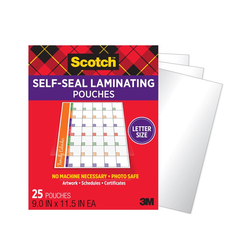 Self-Sealing Laminating Pouches 9 x 11.5 Inches, 25 Pack - Easy Office & Classroom Document Protection