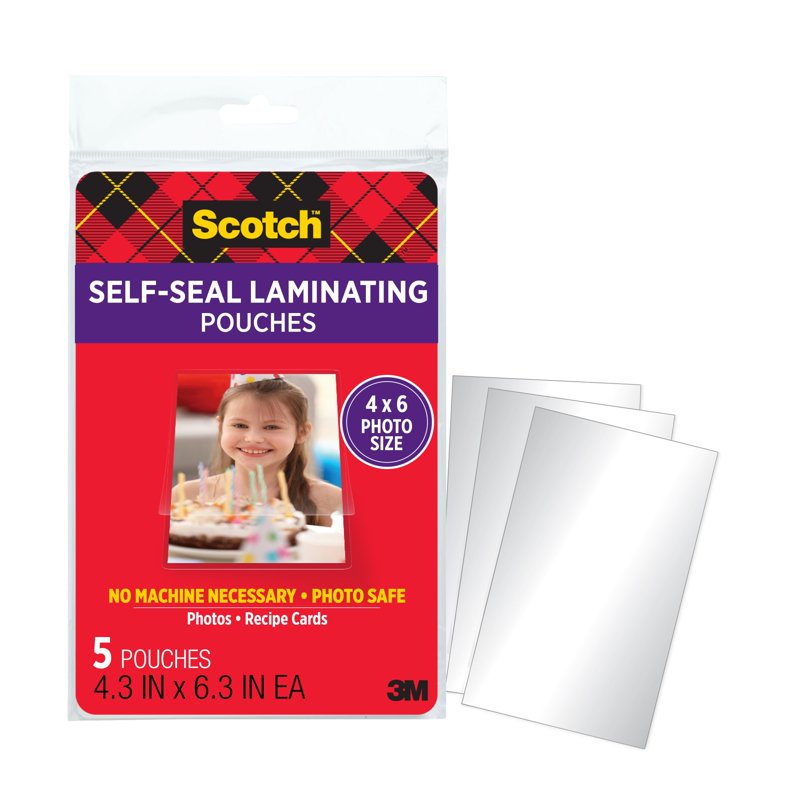 Self-Sealing Laminating Pouches 4x6 Inches Gloss Finish Pack of 5
