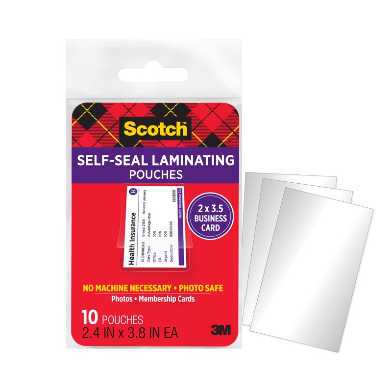 Self-Sealing Laminating Pouches for Business Cards, 2.4 x 3.8 Inches, Pack of 10