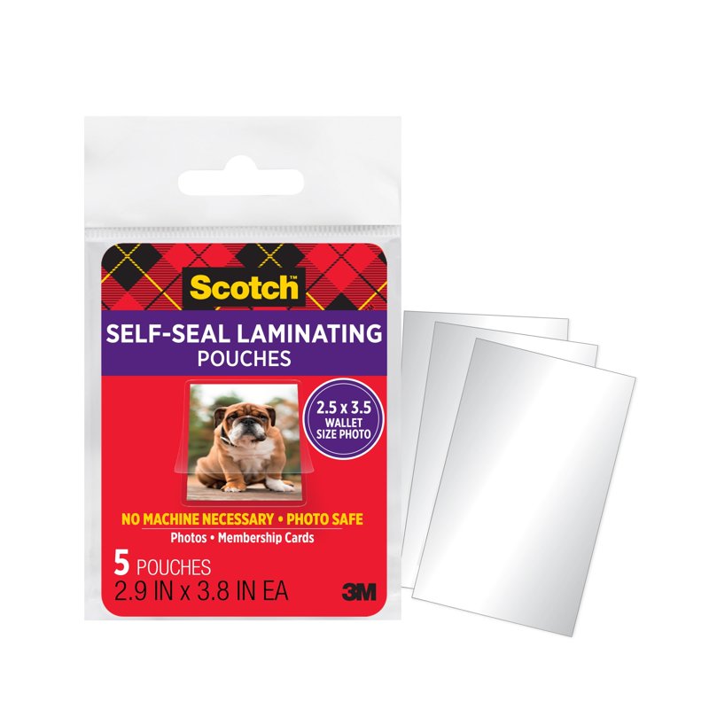 Self-Sealing Laminating Pouches Wallet Photo Size 2.5x3.5 inches 9.5 Mil - Pack of 3 or 5