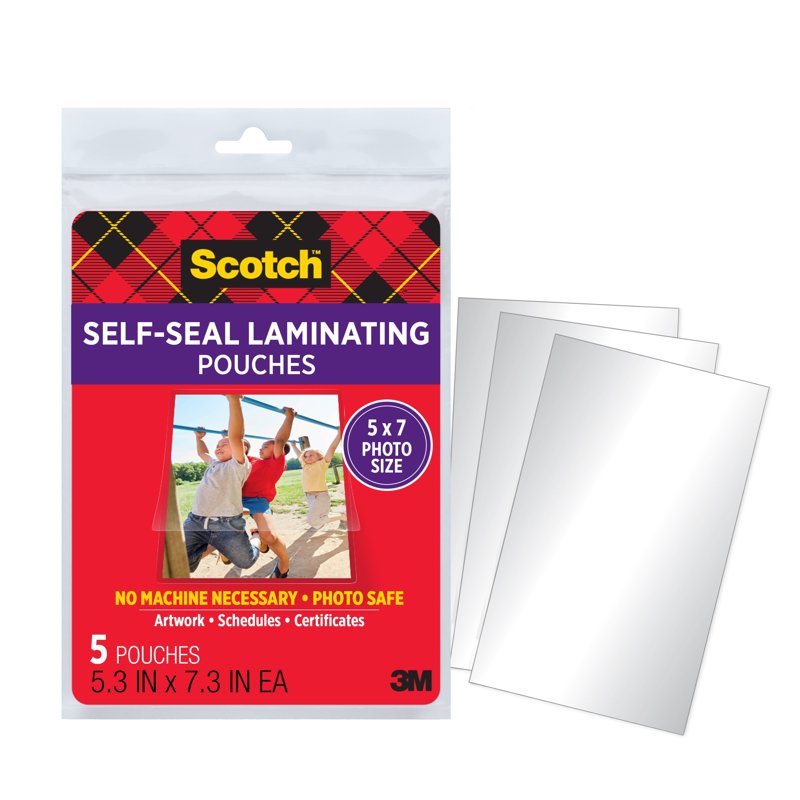 Self Seal Laminating Pouches 5x7 Inch Gloss Pack of 5 Sheets