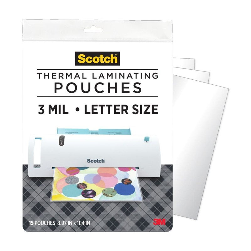 Thermal Laminating Pouches 8.5x11 Inch, 3 Mil Clear Protectors - 15 Pack