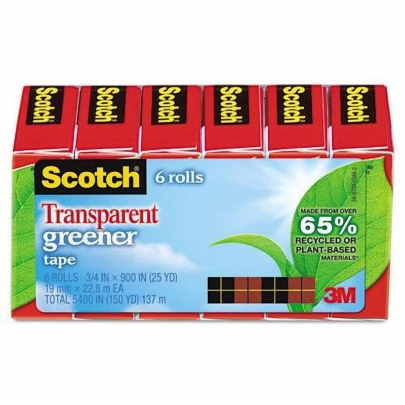 Scotch Greener Transparent Tape 3/4" x 900" - 6 Pack, Clear, Environmentally Friendly