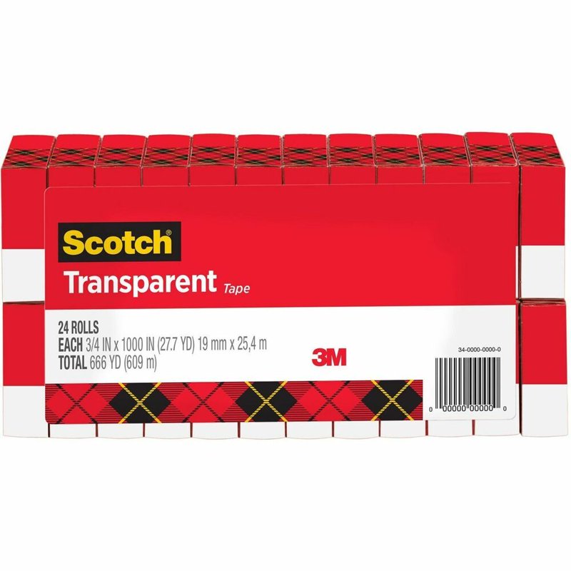Scotch Transparent Tape, 3/4 in x 1000 in, 24 Boxes - Single Variation