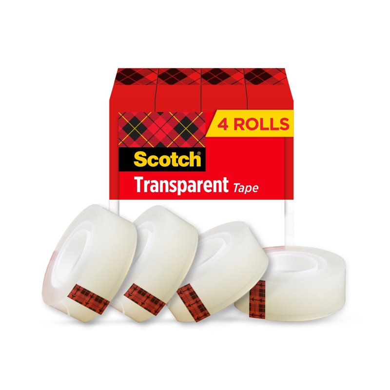 Transparent Office Tape 3/4 in. x 1000 in. - 4 Rolls, Clear Adhesive Tape