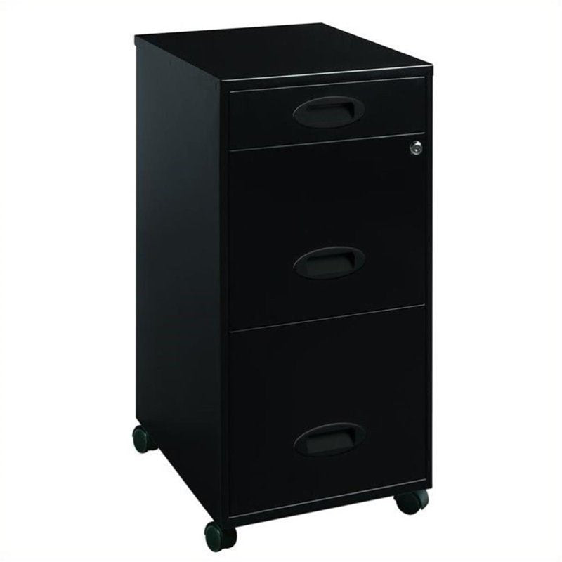 Mobile 3-Drawer Steel File Cabinet with Lock - Black Office Storage