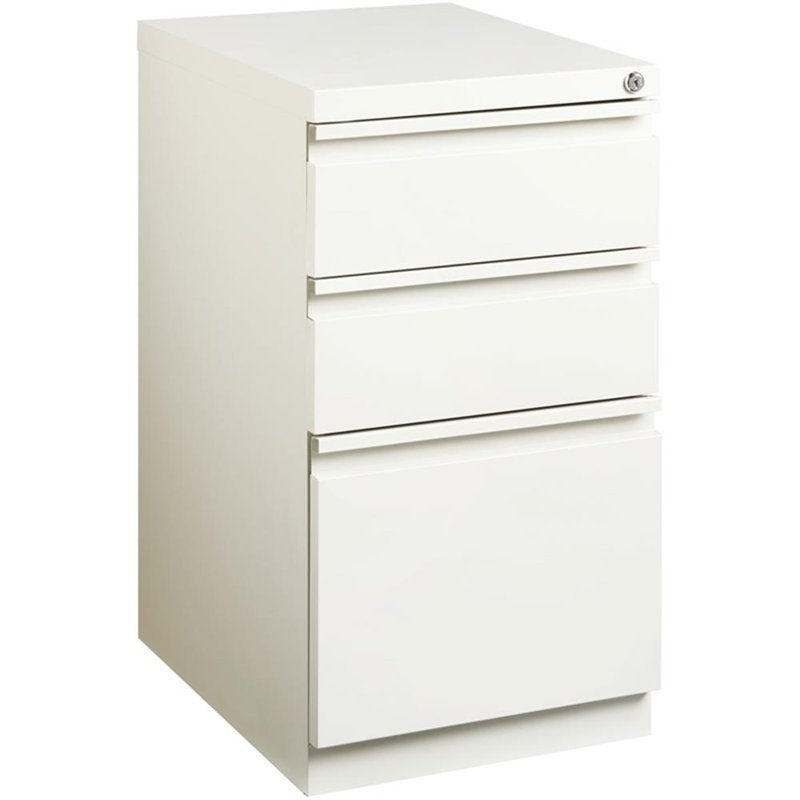 20-Inch Metal Mobile Pedestal Filing Cabinet with 3 Drawers, White