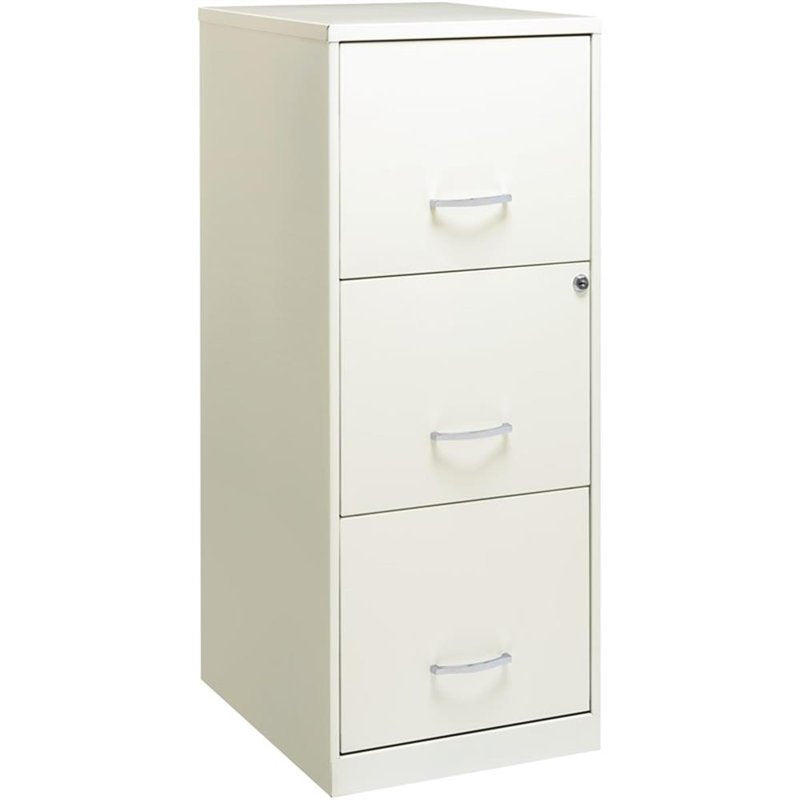 Vertical File Cabinet 3 Drawers Steel Office Storage in Pearl White