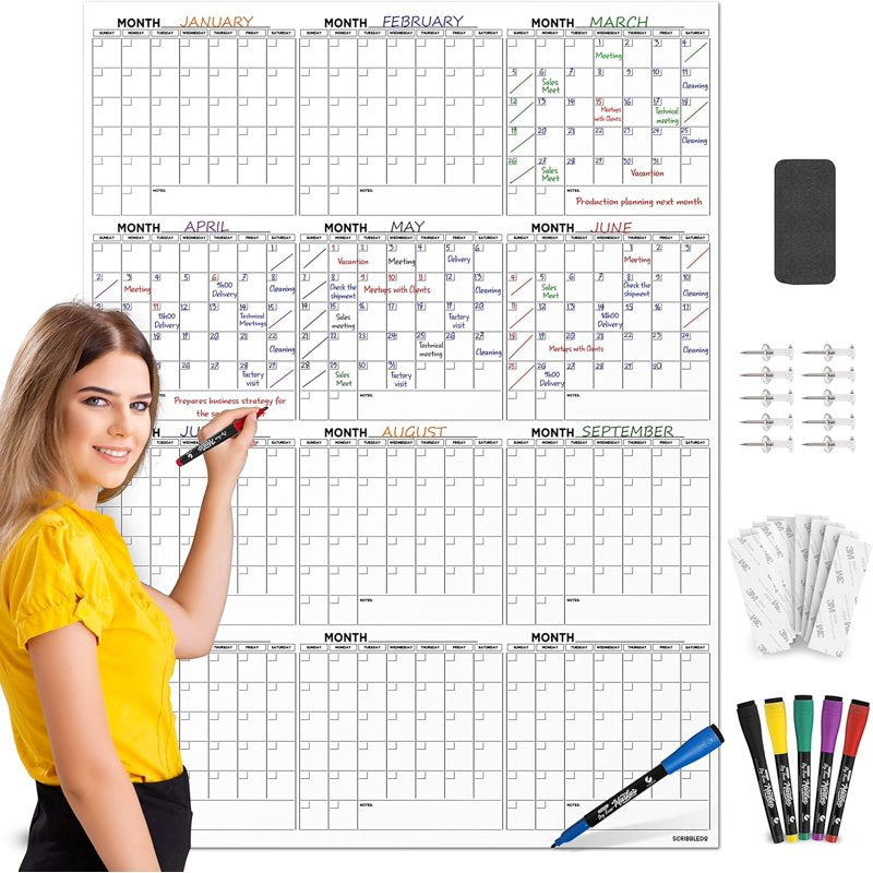 Large Whiteboard Calendar 2025 - Dry Erase Wall Calendar with Markers