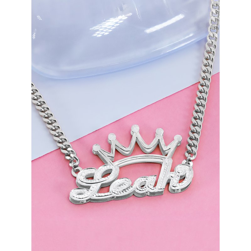 Personalized Name Necklace with Crown - Silver or Gold, 18 Inch Chain