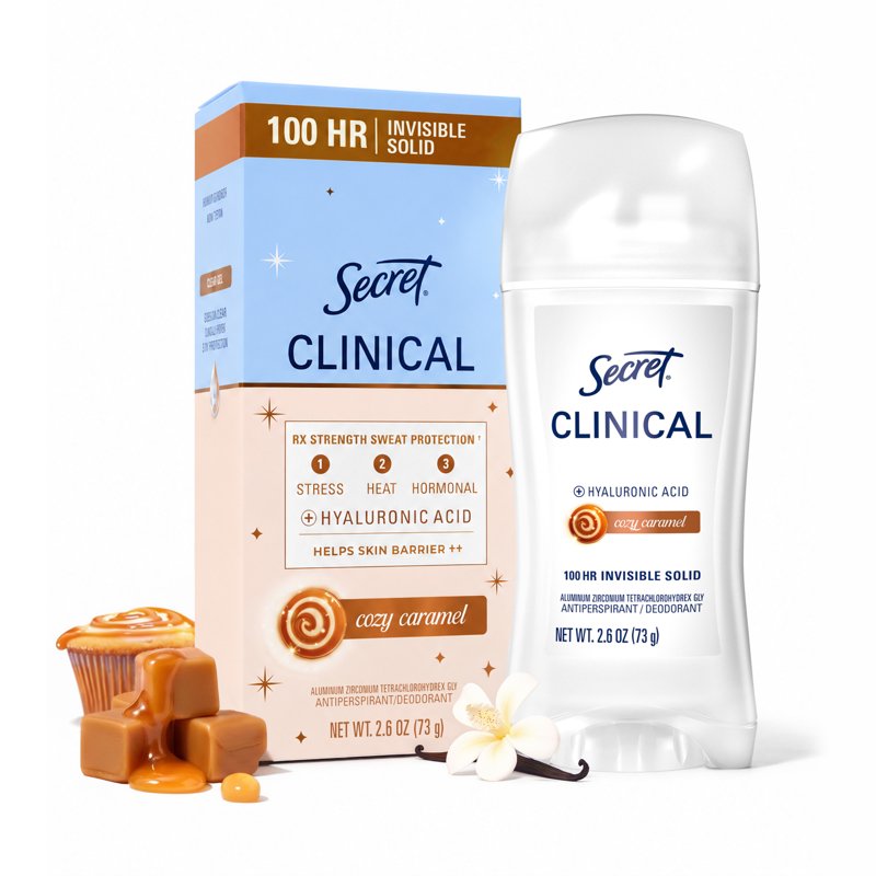 Secret 100HR Clinical Antiperspirant Deodorant for Women, Cozy Caramel, 2.6 oz
