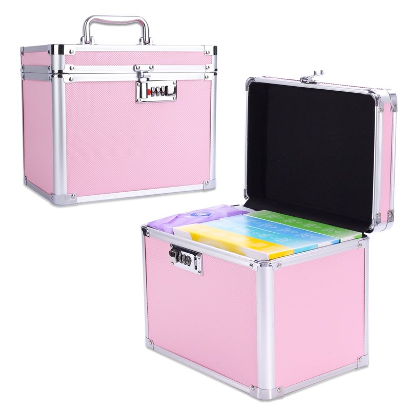 Secure Lock Box with Code Combination for Jewelry, Medicine, and Valuables - Pink, Compact 7.25"x7.75"x10"
