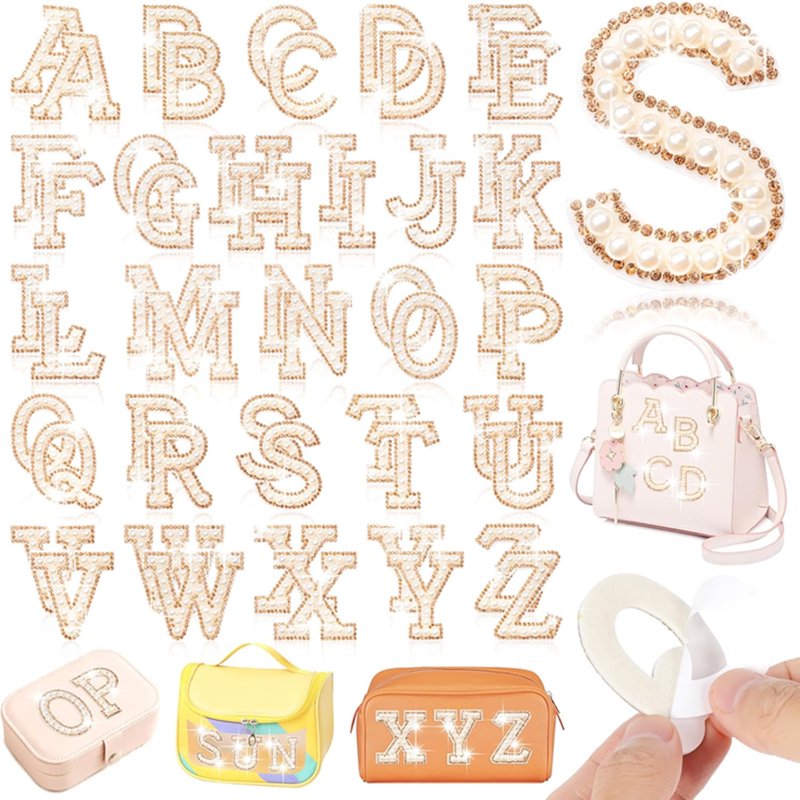 Self Adhesive Pearl Letter Patches 52 Pcs for Clothing & Accessories