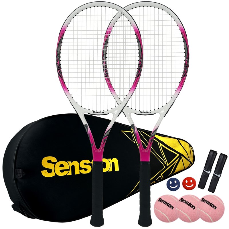 Adult Tennis Racket Set with 2 27-Inch Racquets, Balls, Grips & Dampers