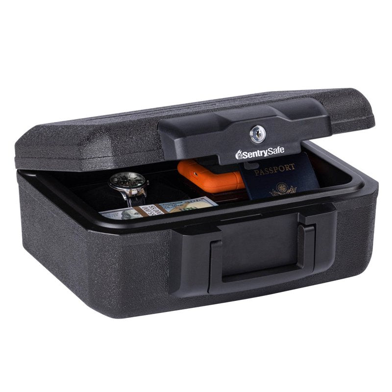 Fire-Resistant Storage Chest with Key Lock, Portable Black Safe, 0.18 Cu Ft