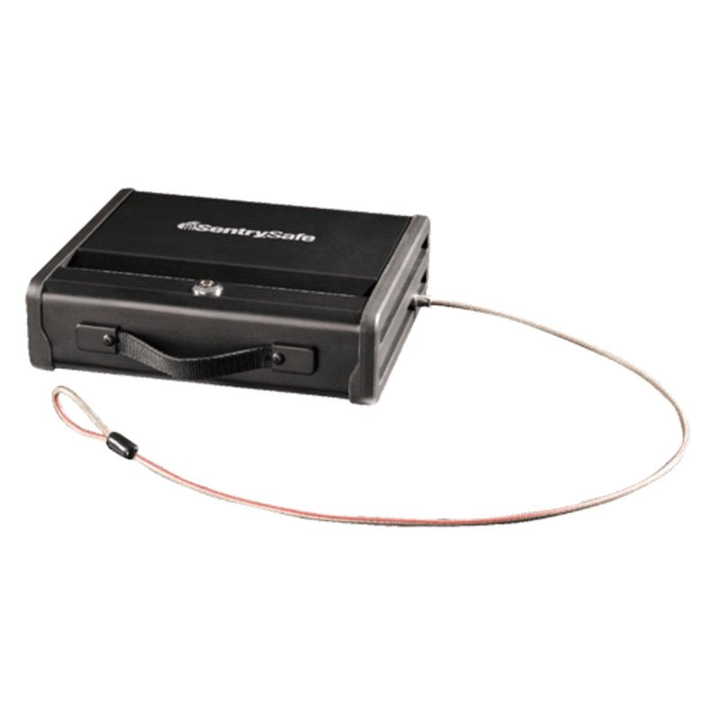 Portable Steel Safe with Tethering Cable for Firearm & Valuables – Black, 3.3 x 11.3 x 10 in
