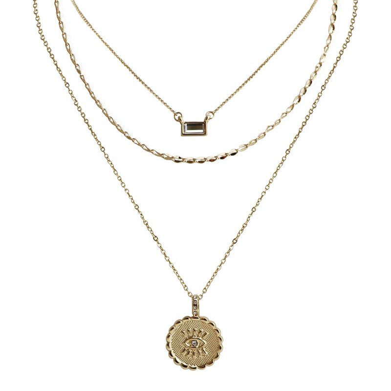 Gold Evil Eye Necklace Set for Women, Layered Pendant Jewelry, 3 Pieces