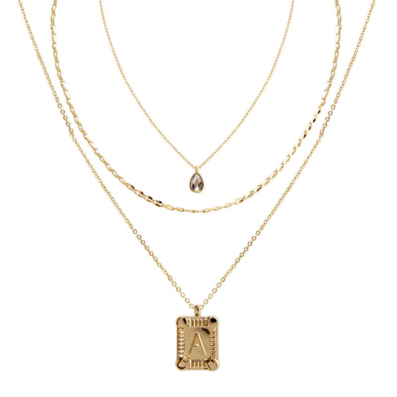 Initial Letter Gold Pendant Necklace Set for Women - Layered Monogram Jewelry, 3 Pieces
