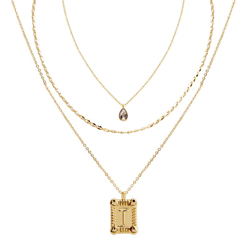 Initial Letter Gold Pendant Necklace Set for Women - Layered Monogram Jewelry, 3 Pieces