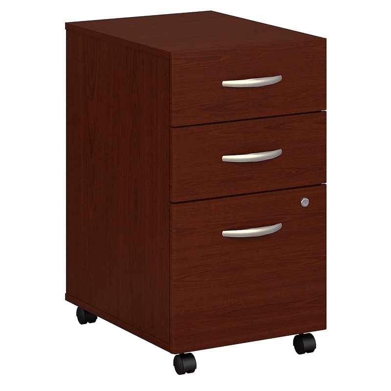 Mahogany 3-Drawer Mobile File Cabinet with Lock & Casters