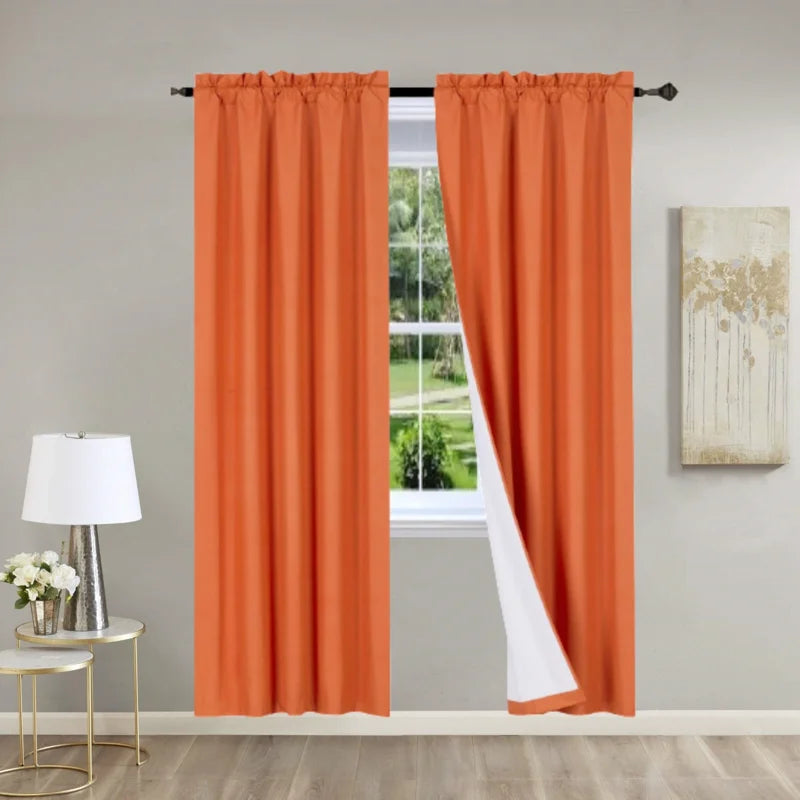 2PC Window Panel Curtains with Rod Pocket - Solid Matte Color, Light Blocker