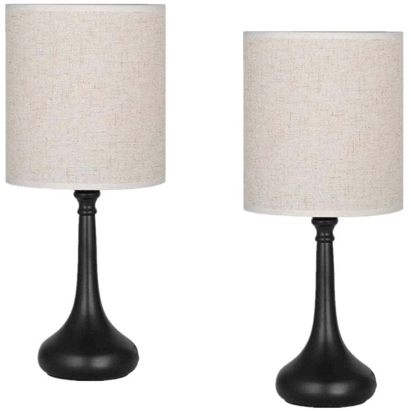 Set of 2 Modern Black Bedside Nightstand Lamps with Linen Shades