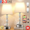 Set of 2 Touch Control Bedside Lamps with USB Charging Ports - Modern Crystal Design