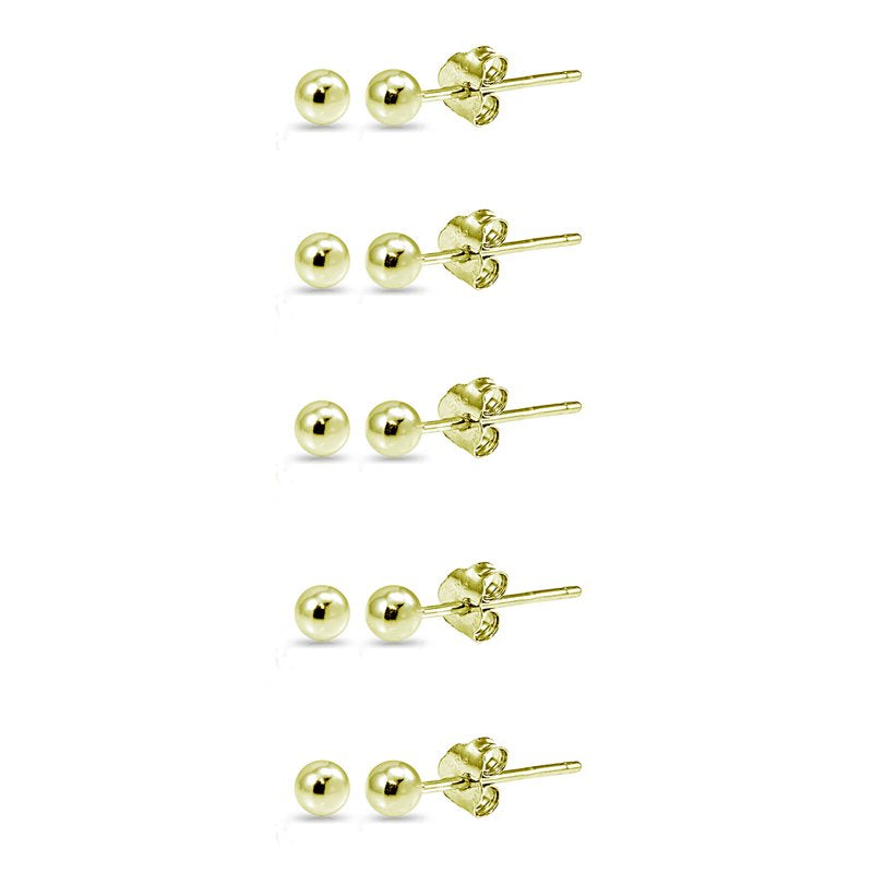 Set of 5 Small 2mm Ball Bead Silver Stud Earrings - Dainty Jewelry
