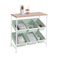 6-Bin Utility Storage Cart with Removable Bins and Top Shelf, White & Green