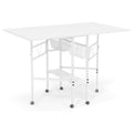 Folding Sewing Craft Table with Storage Drawers & Wheels, White
