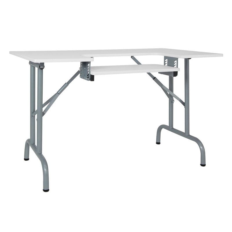 Foldaway Multipurpose Sewing Table with Adjustable Platform - Silver/White
