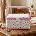 Vintage Wooden Sewing Basket Organizer with Removable Tray and Pin Cushion