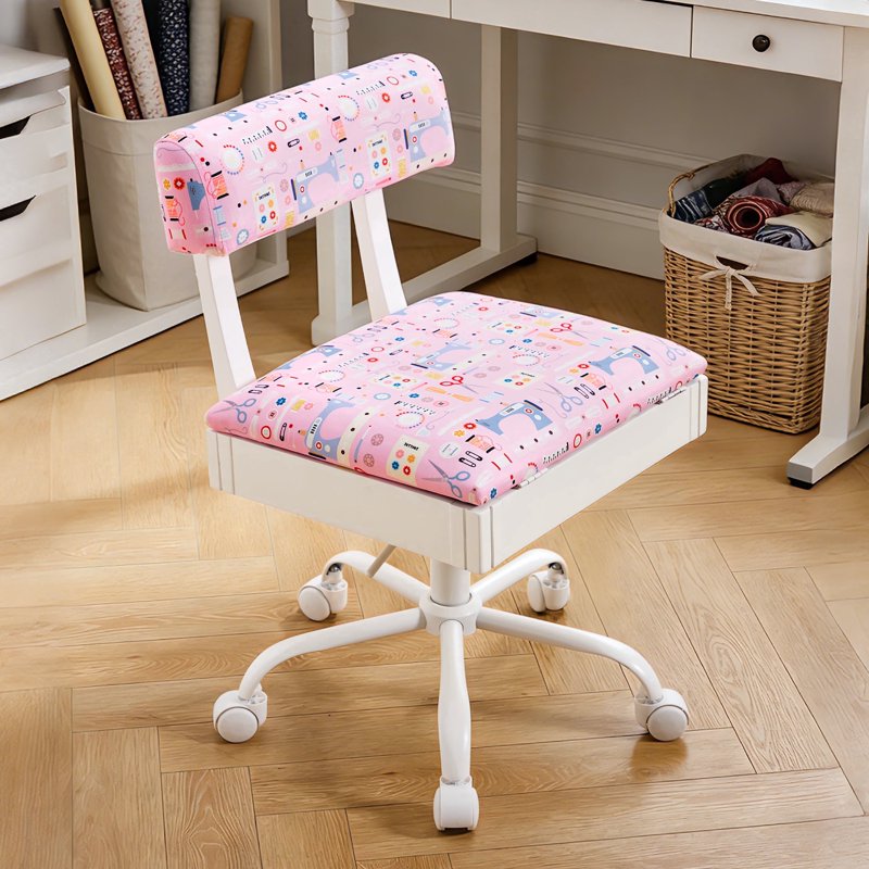 Adjustable Height Sewing Chair with Storage Drawer - Swivel Craft Chair, Upholstered