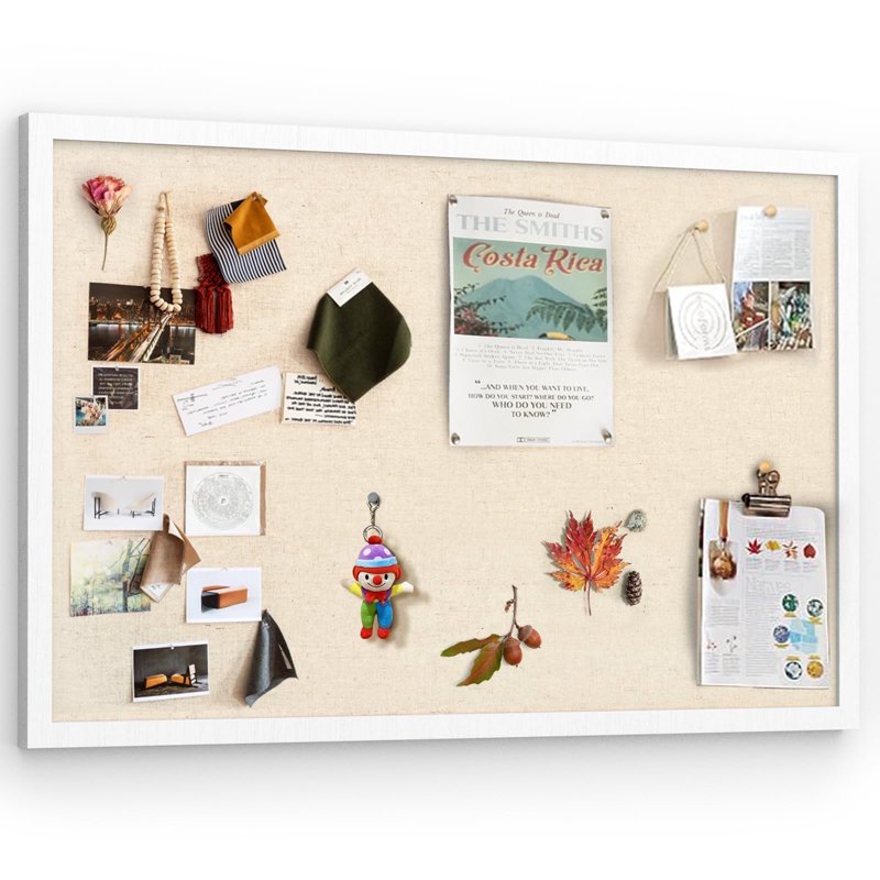 Large Wooden Bulletin Board 30x20 Inch Linen Surface Wall Decor with Pins